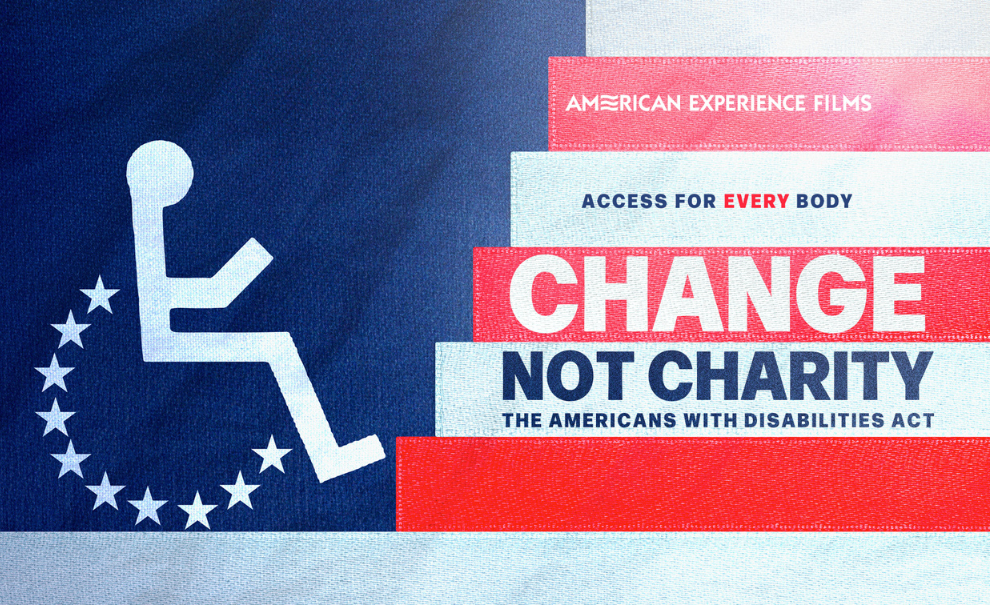image of change not charity documentary cover with handicapped symbol and american flag colors