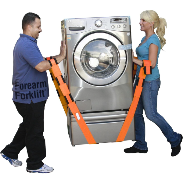 image of two people lifting an object with straps over forearms