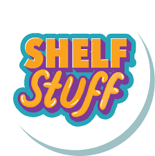 Orange, light blue, and purple logo that reads Shelf Stuff